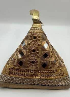 Vintage Zardosi Embroidered Triangle Potli Bag with Mirror Work and Gold Sequins